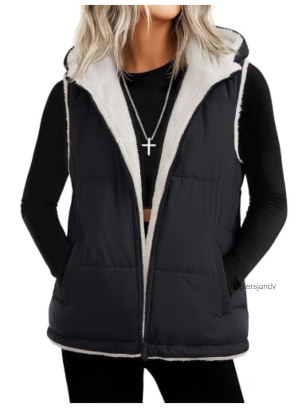 Women's Reversible Fleece Lined Puffer Vest Sleeveless Zip Up Hooded Winter